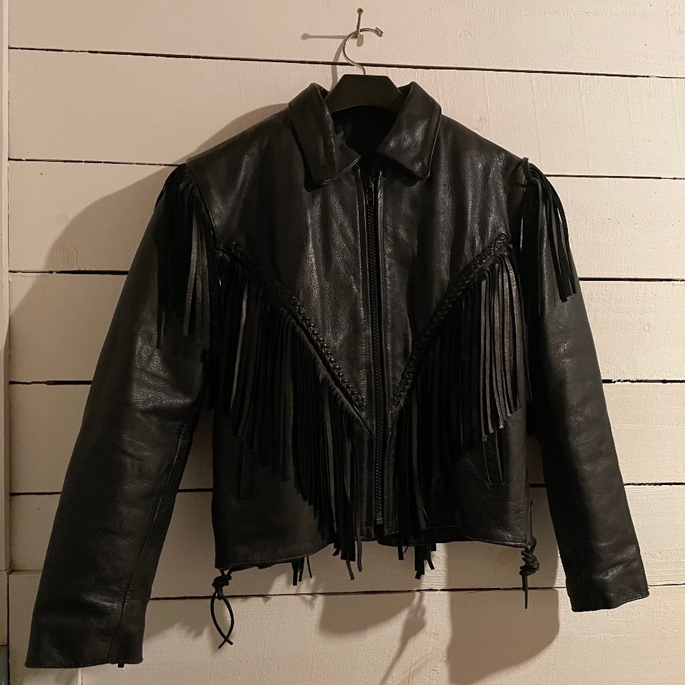 Women's American Top  Leather Black Motorcycle Jacket Lined Western Style Size S